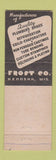 Matchbook Cover - Frost Company Kenosha WI Plumber's Brass