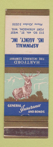 Matchbook Cover - Hartford Insurance Aspinwall Fort Atkinson WI