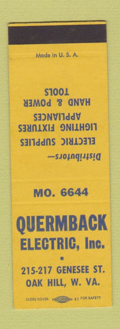 Matchbook Cover - Quermback Electric Oak Hill WV SAMPLE