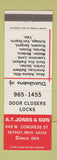 Matchbook Cover - AT Jones Sons Detroit MI Door Closers Locks