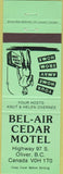 Matchbook Cover - Bel Air Cedar Motel Oliver BC