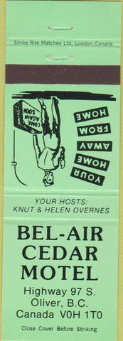 Matchbook Cover - Bel Air Cedar Motel Oliver BC