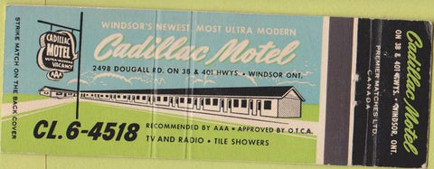 Matchbook Cover - Cadillac Motel Windsor ON