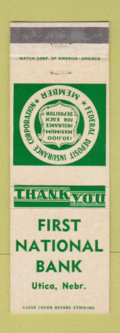 Matchbook Cover - First National Bank Utica NE