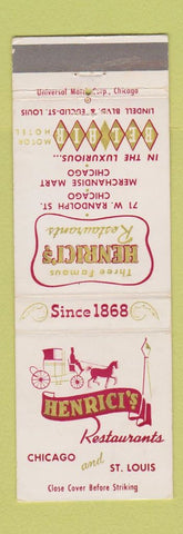Matchbook Cover - Henrici's Restaurants Chicago IL St Louis MO