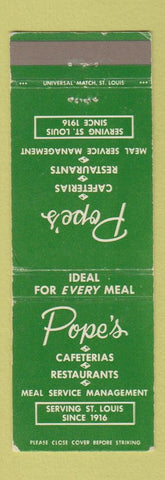 Matchbook Cover - Pope's Cafeteria St Louis mO