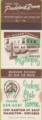 Matchbook Cover - Jockey Club Tavern Hamilton ON STAINED