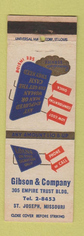 Matchbook Cover - Gibson and Company Loans St Joseph MO WEAR