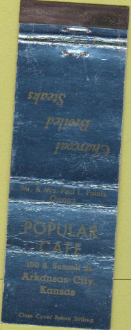 Matchbook Cover - Popular Cafe Arkansas City KS WORN
