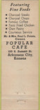Matchbook Cover - Popular Cafe Arkansas City KS WORN