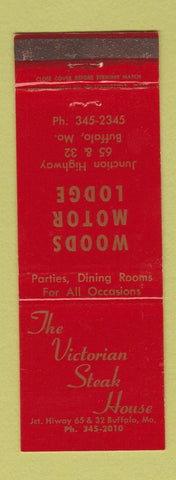Matchbook Cover - Woods Motor Lodge Victorian Steak House Buffalo MO
