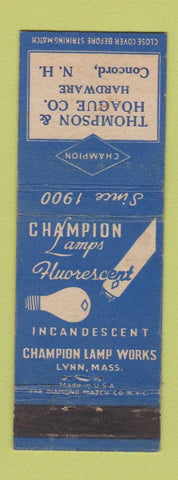 Matchbook Cover - Champion Light Bulbs Thompson Hoague Hardware Concord NH WEAR