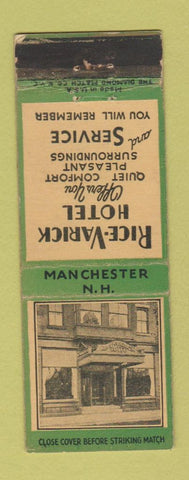 Matchbook Cover - Rice Varick Hotel Manchester NH WORN