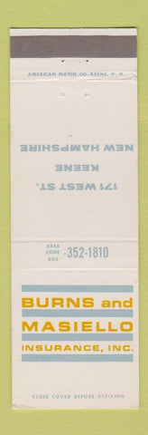 Matchbook Cover - Burns and Masiello Insurance Keene NH