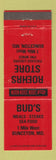 Matchbook Cover - Bud's Restaurant Bunceton MO Roehrs Store WEAR