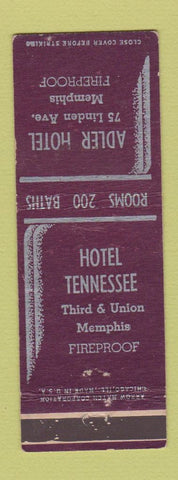 Matchbook Cover - Hotel Tennessee Adler Hotel Memphis TN ARROW