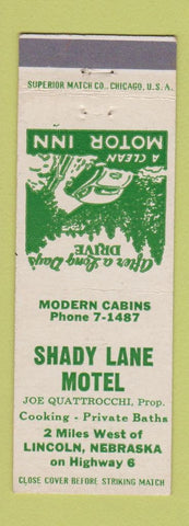 Matchbook Cover - Shady Lane Motel Lincoln NE