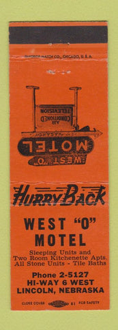 Matchbook Cover - West O Motel Lincoln NE