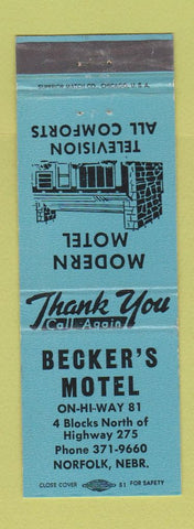 Matchbook Cover - Becker's Motel Norfolk NE
