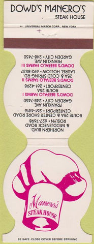 Matchbook Cover - Manero's Steak House NY Chain contour