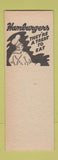 Matchbook Cover - Hharlee Joe's Restaurant Ocean Drive Beach SC Hot Dogs SAMPLE