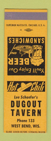 Matchbook Cover - Dugout Tavern West Bend WI low phone # Les Schaefer SAMPLE