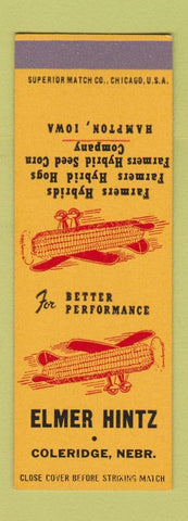Matchbook Cover - Farmers Hybrids Corn Seed Elmer Hintz Coleridge NE SAMPLE