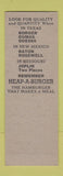 Matchbook Cover - Heap a Burger Hamburgers Borger TX low phone # SAMPLE