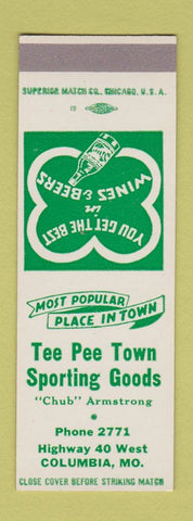 Matchbook Cover - Tee Pee Town Sporting Goods Columbia MO low phone # SAMPLE