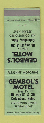 Matchbook Cover - Gembol's Motel Columbus NE WORN