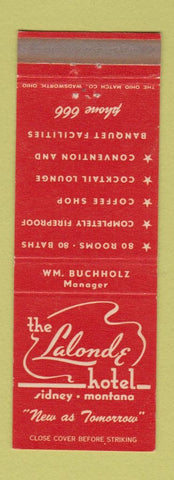 Matchbook Cover - Lalonde Hotel Sidney MT