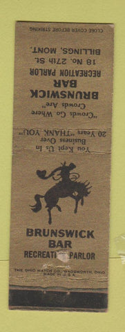 Matchbook Cover - Brunswick Bar Recreation Billings MT