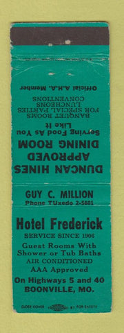 Matchbook Cover - Hotel Frederick Boonville MO WORN