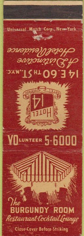Matchbook Cover - Burgundy Room New York City
