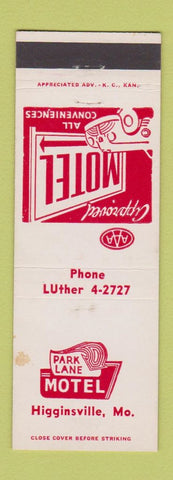 Matchbook Cover - Park Lane Motel Higginsville MO WEAR