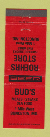Matchbook Cover - Bud's Restaurant Roehrs Liquor Bunceton MO