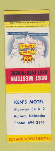 Matchbook Cover - Ken's Motel Aurora NE Best Western