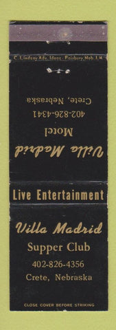 Matchbook Cover - Villa Madrid Motel Crete NE