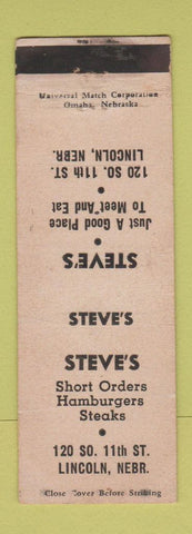Matchbook Cover - Steve's Restaurant Hamburgers Lincoln NE