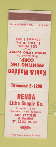 Matchbook Cover - Renda Litho Supply graphic arts St Louis MO printing