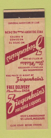 Matchbook Cover - Ziegenhein's Liquor St Louis MO