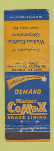 Matchbook Cover - Wagner CoMax Brake Lining Wagner Electric St Louis MO POOR