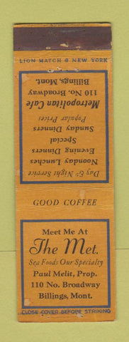 Matchbook Cover - The Met Restaurant Billings MT WEAR