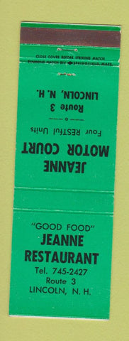 Matchbook Cover - Jeanne Motor Court Restaurant Lincoln NH