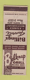 Matchbook Cover - Belknap Grill Billings MT