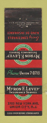 Matchbook Cover - Myron Levey Insurance Union City NJ WORN
