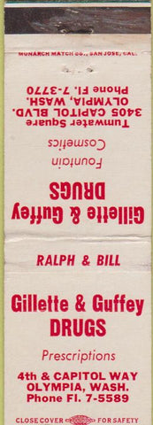 Matchbook Cover - Gillette Guffey Drugs Olympia WA