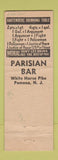 Matchbook Cover - Parisian Bar Lounge Pomona NJ WORN