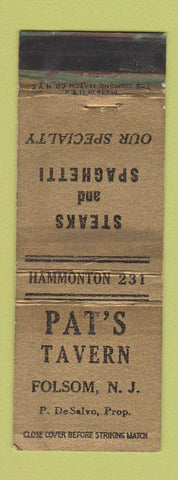 Matchbook Cover - Pat's Tavern Folsom NJ WORN