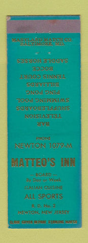 Matchbook Cover - Matteo's Inn Newton NJ shuffleboard billiards ping pong